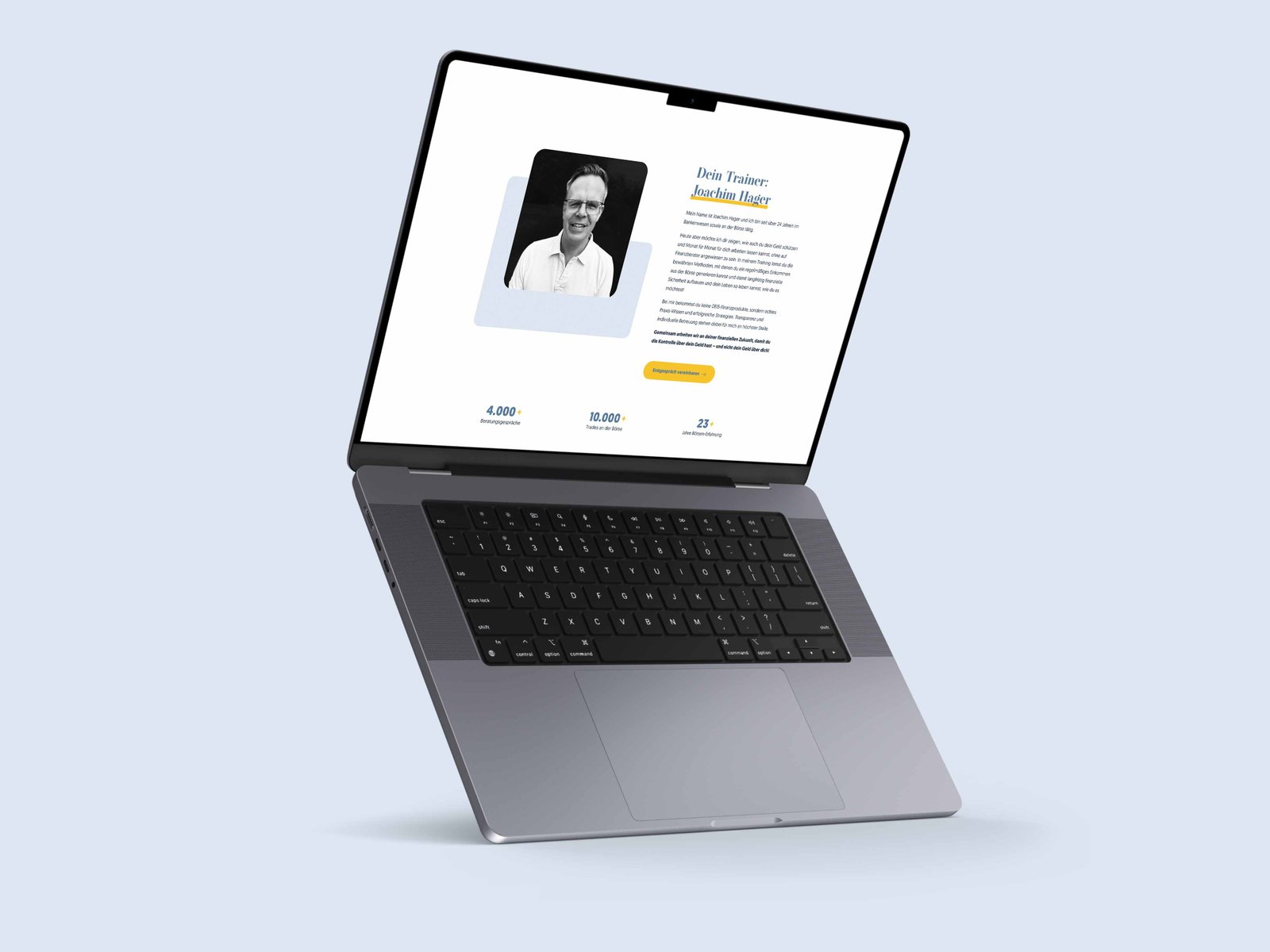 Laptop-Mockup mit der Website von Joachim Hager, erstellt von Martin&Klein